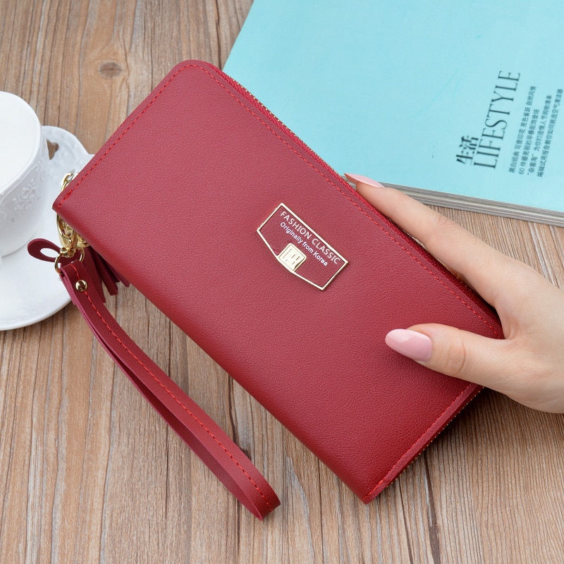 Women Wallet Long Leather Zip Wallet women’ sClutch Bag Simple European and American Large Capacity Mobile Phone Bag