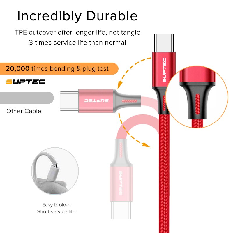 Suptec usb-kabel type c voor huawei  p20 lite  p30 snellaadkabel type c telefoonoplader voor samsung  s9 xiaomi redmi note 7