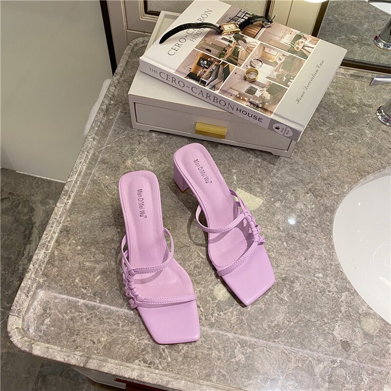 Zomer dames slippers open teen holle dikke hoge hakken slippers outdoor strand schoenen muiltjes slip on sandalen