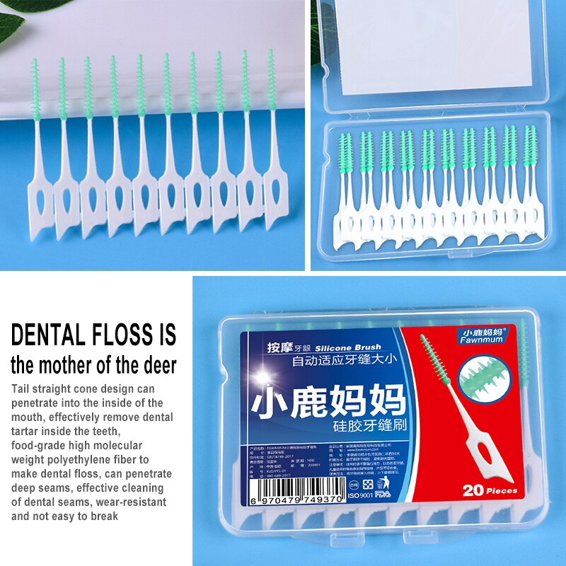 2 tipos de cepillos de silicona suave Interdental, 30/20 Uds., palillos de hilo dental blancos, palillos de dientes para adultos, utensilio para cuidado bucal