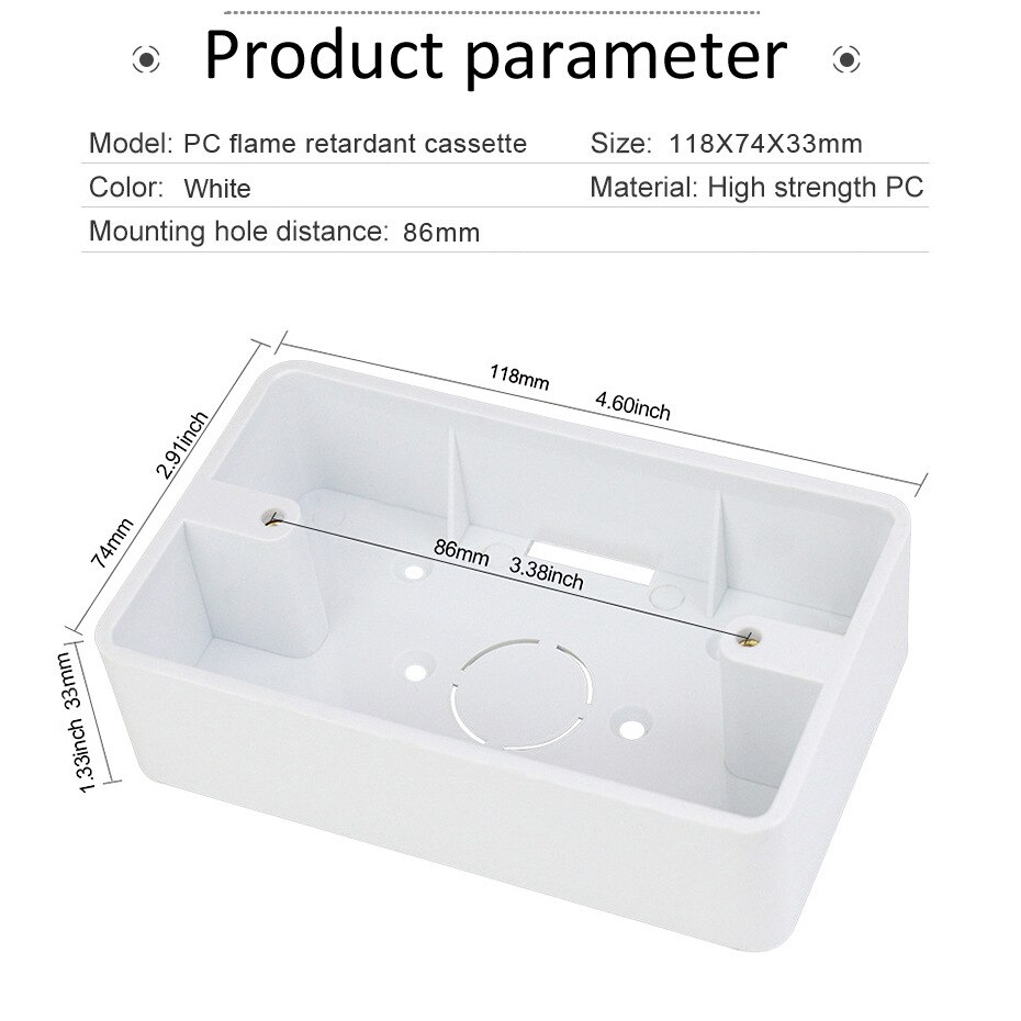 Switch Box External Mounting Box 118mm*74mm*34mm for 118mm Touch Switch and USB Socket For Any Position of Wall Surface