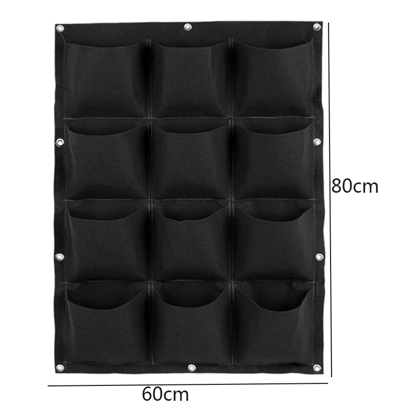 Macetero Vertical de jardín con múltiples bolsillos, bolsa de cultivo de fieltro para interior/exterior, maceta de hierbas, 12 bolsillos, negro