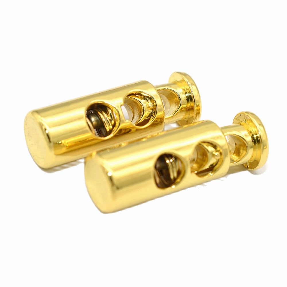 Ajustador de bloqueo de cordón dorado de 23mm, ajustador elástico, tope de bloqueo de cordón, doble orificio, toggles redondos de extremo de palanca para cerradura de cuerda, hebilla de monedero