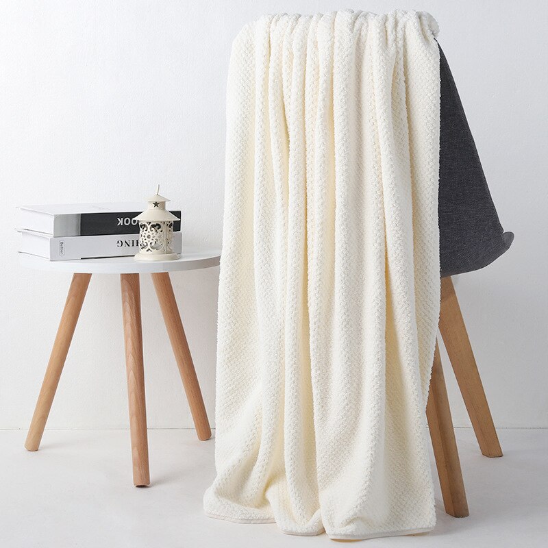 Ananas Plaid Badhanddoek Dikke Zacht Water Absorberen En Geen Haar Dropping Warp Gebreide Coral Fleece Mannen En Vrouwen 'S Bad: milk White