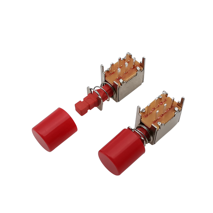 5/10Pcs PS-22F03 A03 Right Angle PCB Latching Push Button Switch Right Angle Double Pole 6 Pin Self-locking Key Power Switches