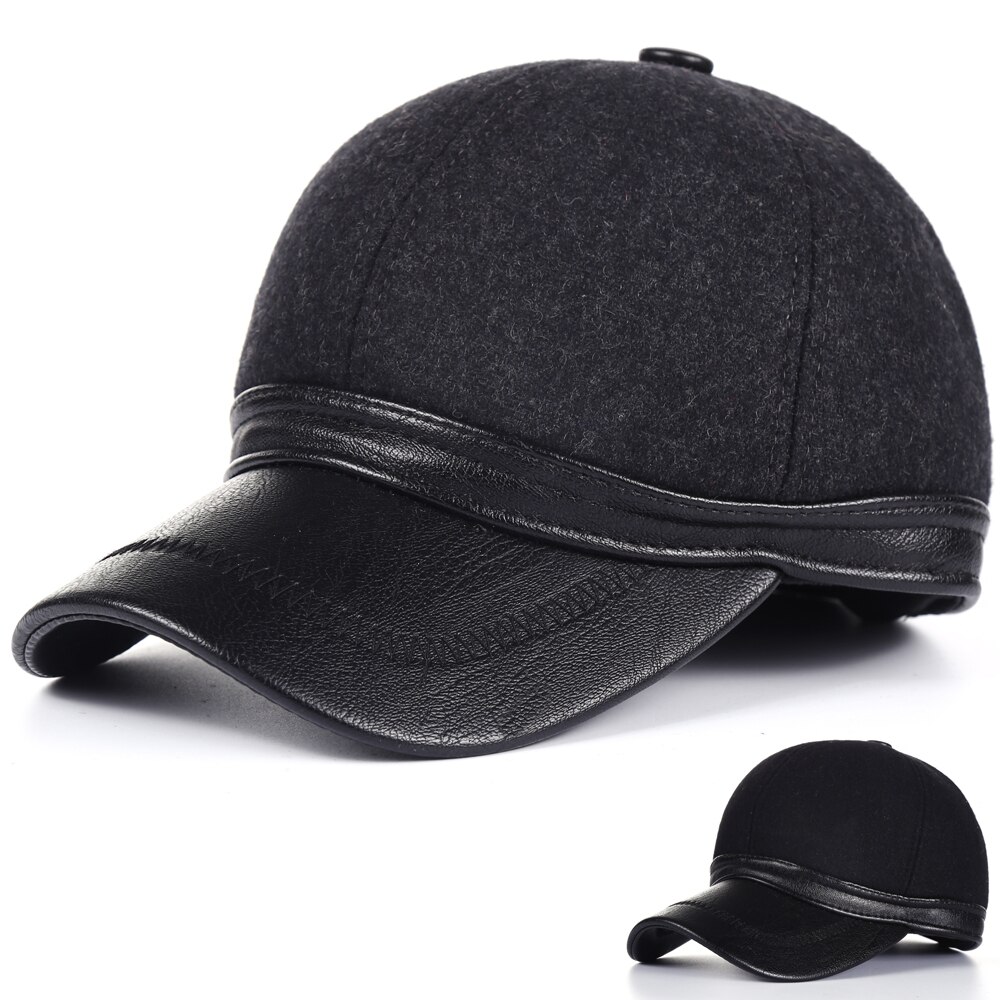 Gorras de béisbol de lana negra de para invierno, gorros de esquí para hombre
