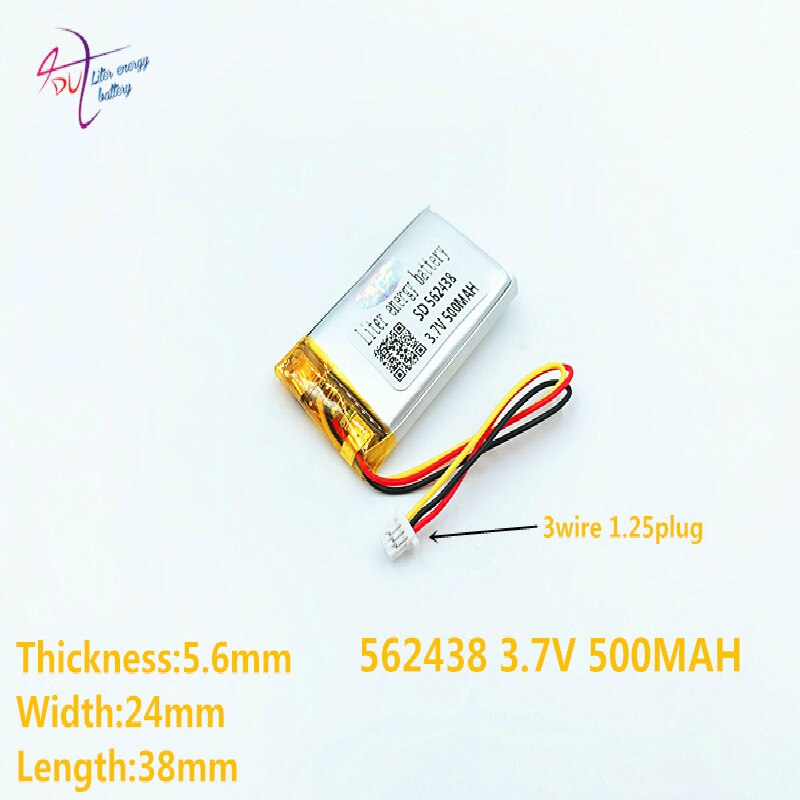 JST1.25-3P 3.7V 562438 500mAh Rechargeable Li-Polymer Battery For Set top box Mio MiVue parkcity papago Whistler QStar