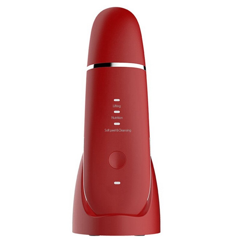 Ultrasonic Skin Scrubber Vibration Face Spatula Blackhead Remover Facial Scrubber Lifting Facial Peeling Device: Red