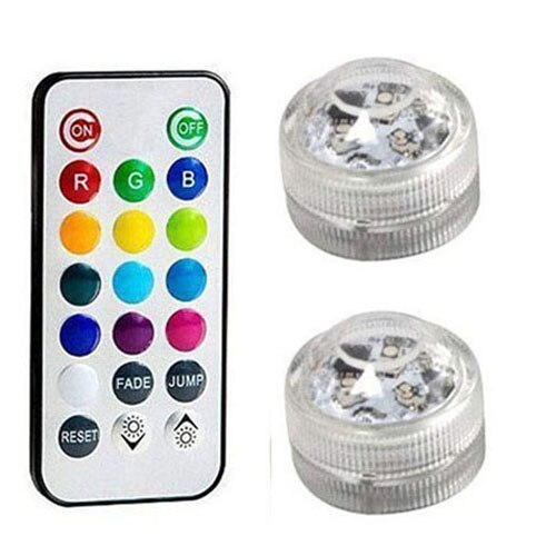 Battery Operated Waterproof RGB Submersible LED Light Underwater Night Lamp Tea Lights for vase,bowls,aquarium and party Wedding: 2 lights 1 remote