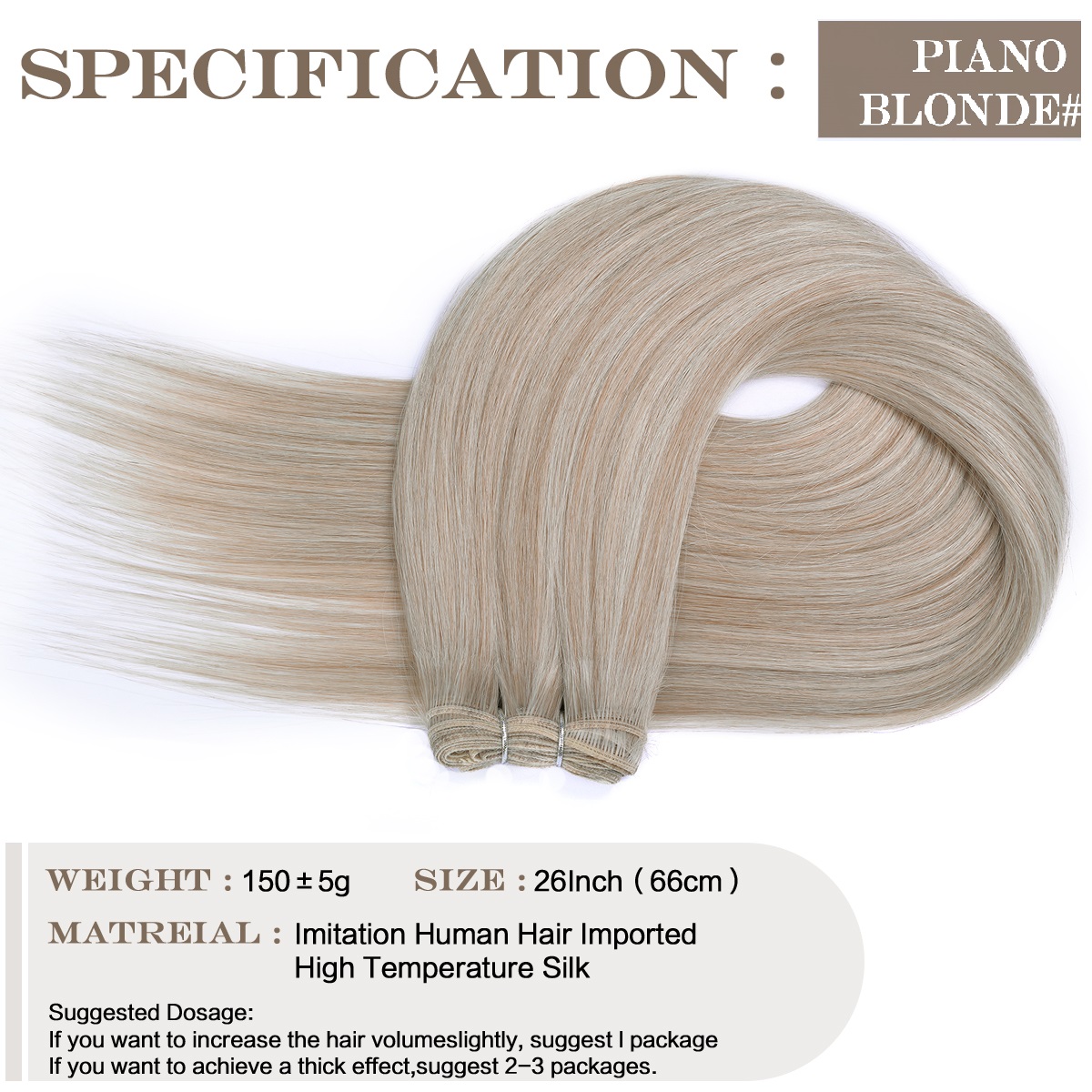 Mechones de pelo ondulado sintético de 26 pulgadas, extensiones de cabello largo Natural de 150g, tejido de pelo liso Yaki para mujeres falsas: FS1B/99J