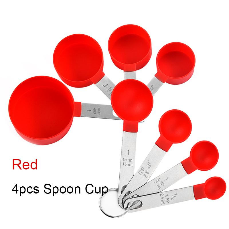 4/8 uds/1 Juego taza medidora cucharadita cuchara multiusos para azúcar pastel hornear harina taza medidora utensilio de medición de cocina para el hogar: BLANCO