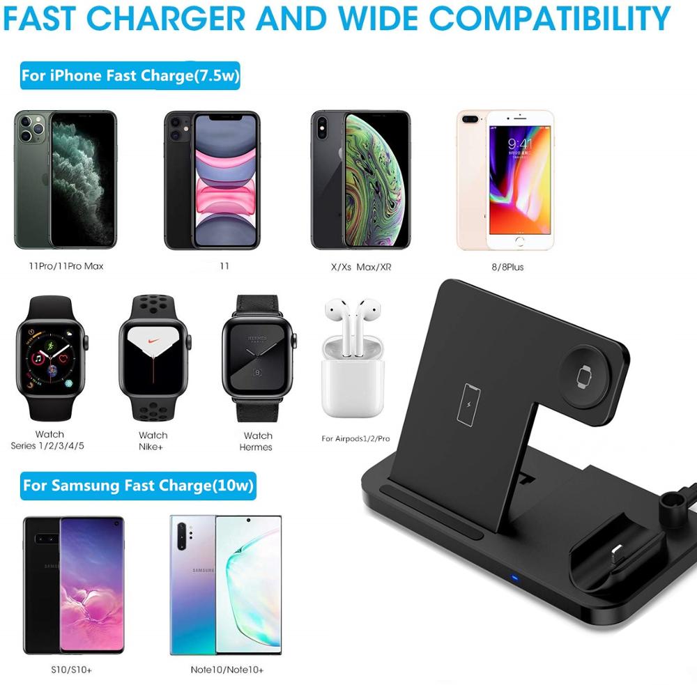 10W 4 In 1 Qi Draadloze Oplader Stand Voor Apple Horloge 6 5 4 3 2 Voor Iphone 12 11 X Xs Xr 8 Airpods Pro Snel Opladen Dock Station