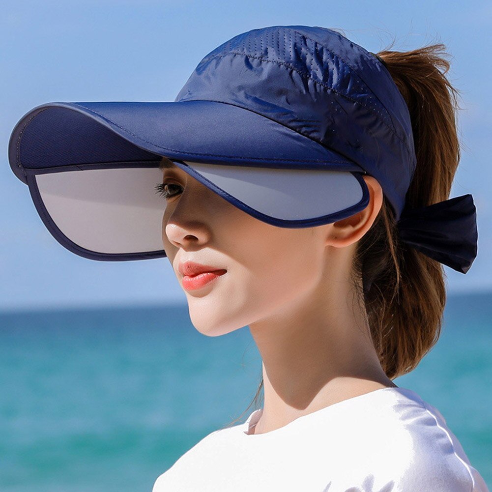 gorra de sol retráctil para mujer gorra de sol unisex UV sombrero gorra de playa: navy