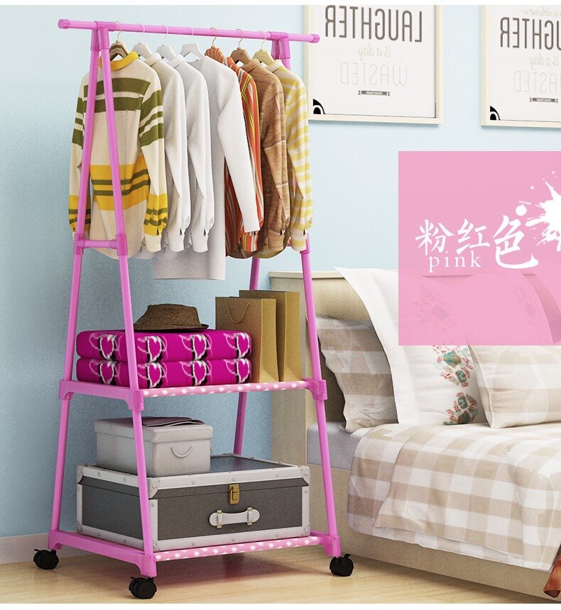 Actionclub Multifunction Perchas Simple Coat Rack Stainless Steel Removable Clothes Hanging Hanger Floor Stand Coat Rack Wheels: Pink