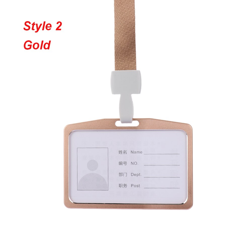 1PC Work Card Holders With Rope Aluminum Alloy Multi colored Employee Name ID Card Cover Metal ID Business Case Work Certificate: style2 gold