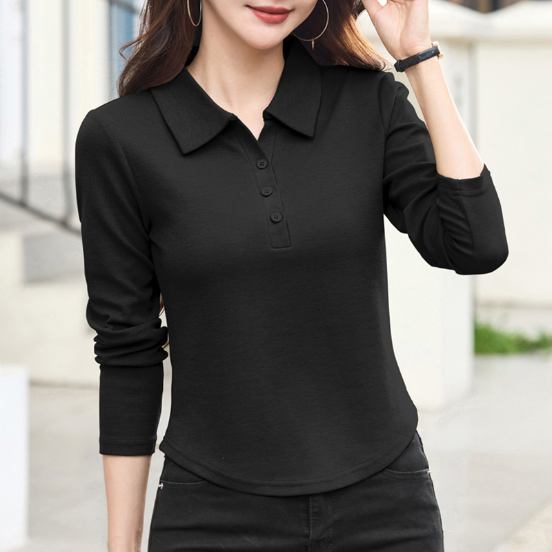 Vår høst svart poloskjorte langermet pluss størrelse dameskjorter med knapper kontordame formell dametopp: Xxxl / beige