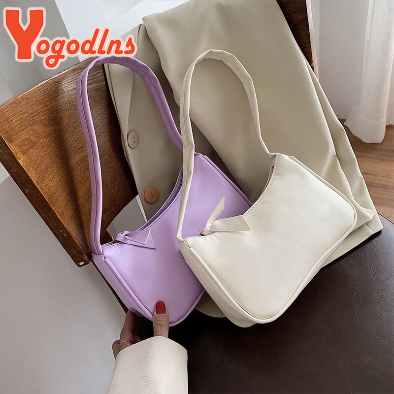 Yogodlns Retro Subaxillary Baguette Bag For Women Solid Color Shoulder Bag Portable purse Ladies Casual Mini Bag