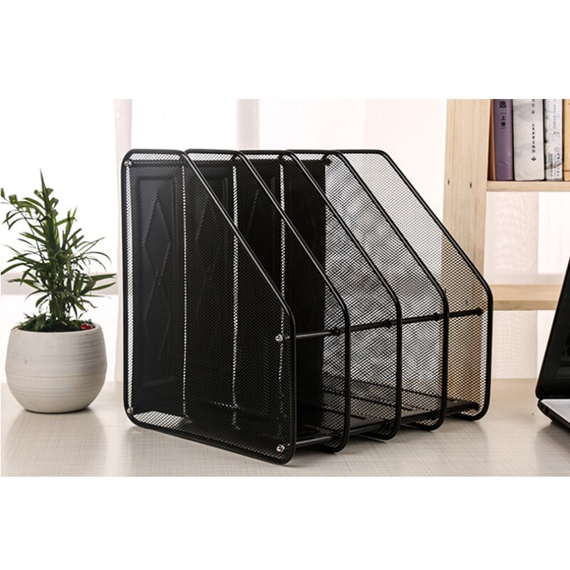 Metal Wire Mesh Four Grid Column 4 Files Black Iron File Rack Magazine Rack Reference Rack File Column