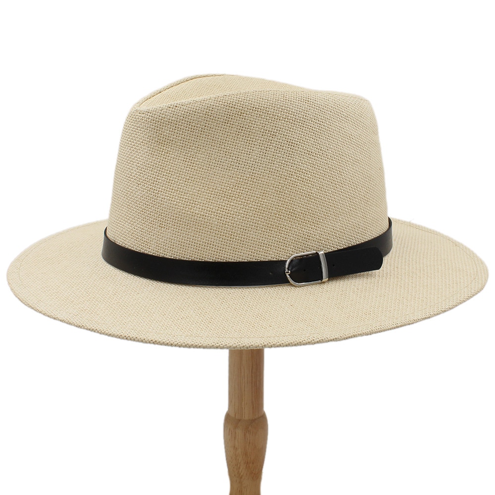 Women Men Straw Summer Sun Hat With Wide Brim Panama Hat For Beach Sunbonnet Sunhat With Belt Size 56-58CM