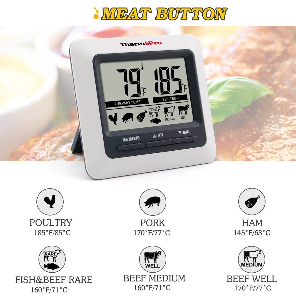 ThermoPro TP04 termometro da cucina digitale per alimenti da cucina digitale LCD di grandi dimensioni per barbecue Grill forno fumatore