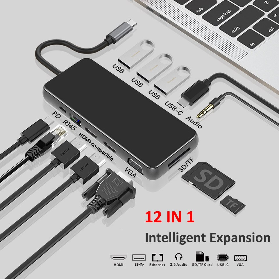 MST Type C HUB to HDMI-compatible 3.0 HUB Dock VGA RJ45 USB Adapter Converter PD Charging for Loptop Thunderbolt 3 USB C HUB: Default Title