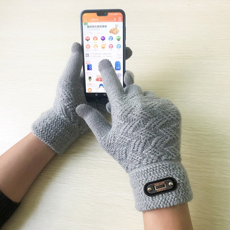 Mitaines en laine acrylique pour hommes, en tricot Jacquard épais, , à la , gants pour écran tactile C2