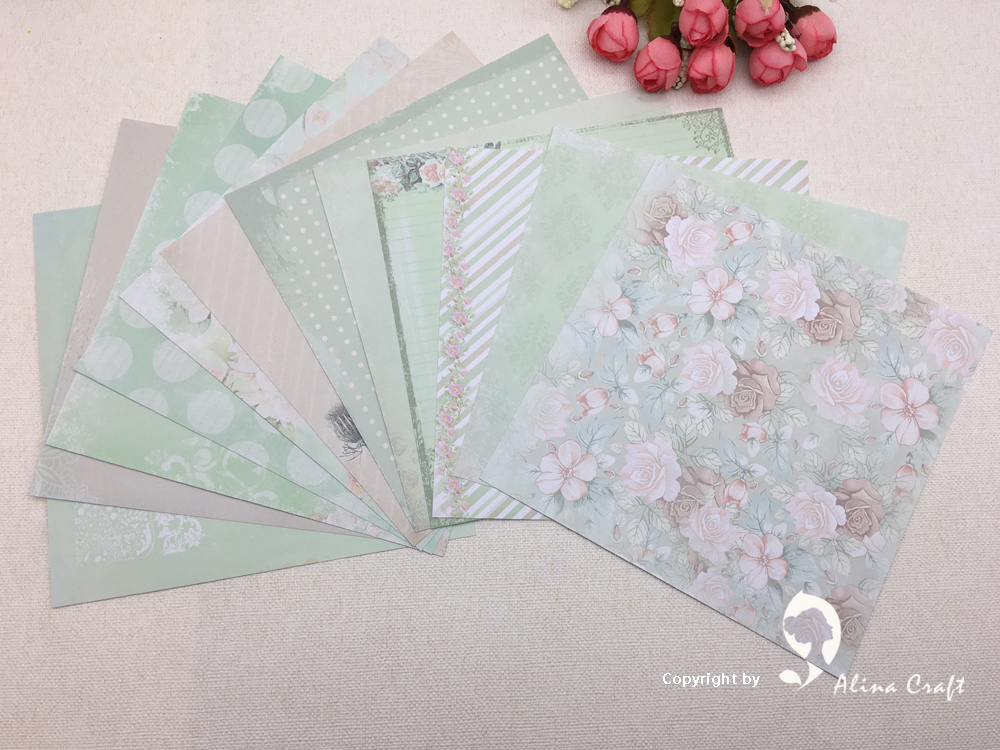 AlinaCraft 24 láminas 6 "X6" verde con patrón de flores papel recortes Paquete de papel artesanal para manualidades cojín de fondo artesanal