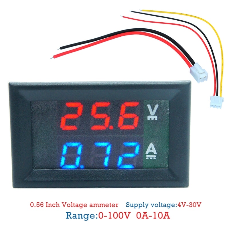 Mini voltmètre numérique ampèremètre DC 100V 10A panneau ampèremètre tension testeur de courant 0.28 "bleu rouge double LED affichage
