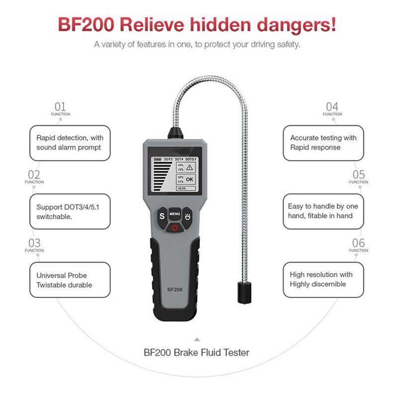 Automotive Remvloeistof Tester Digitale BF200 Rem Olie Controleren Auto Olie Tool Led/Screen Indicator Display Dot 3/DOT4/DOT5.1