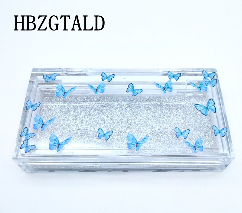 10/20 pcs butterfly print Eyelash Packaging Box Empty Boxes Eyelash Package Case 8-25mm Lashes Rectangle Box: 20pcs with tray / blue