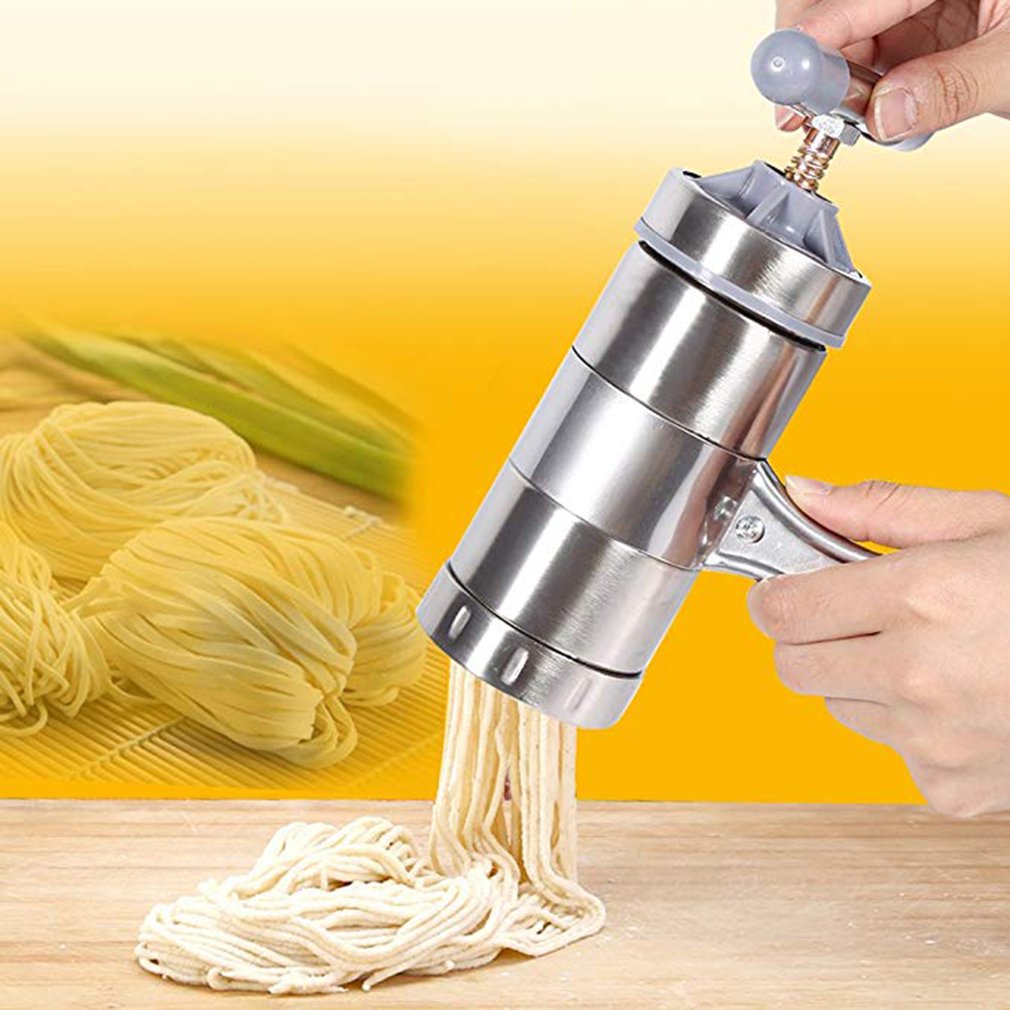 creativetop Stainless Steel Manual Noodles Press Machine Pasta Maker with 5 Noodle Mould