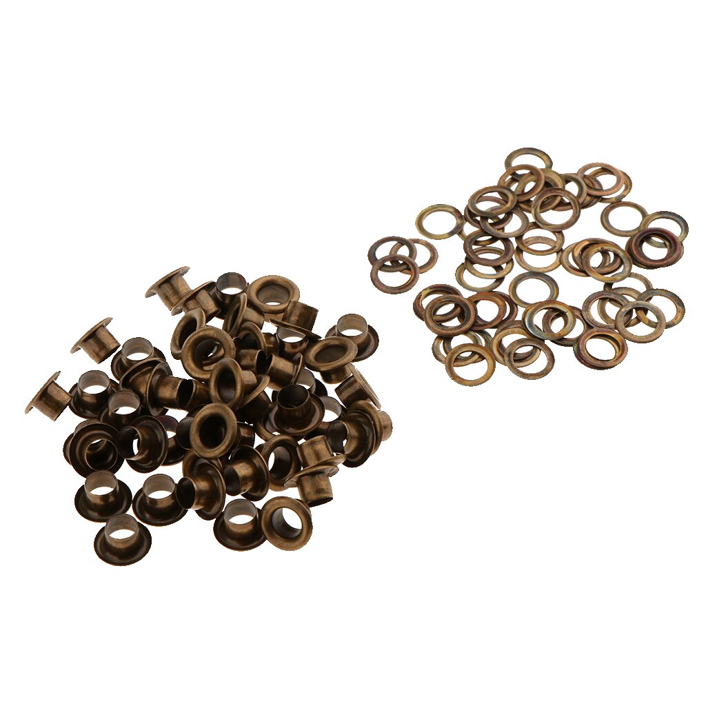 50 stykker metaløjler med skiver læderfittings til beklædningsgenstande: Bronze 9mm