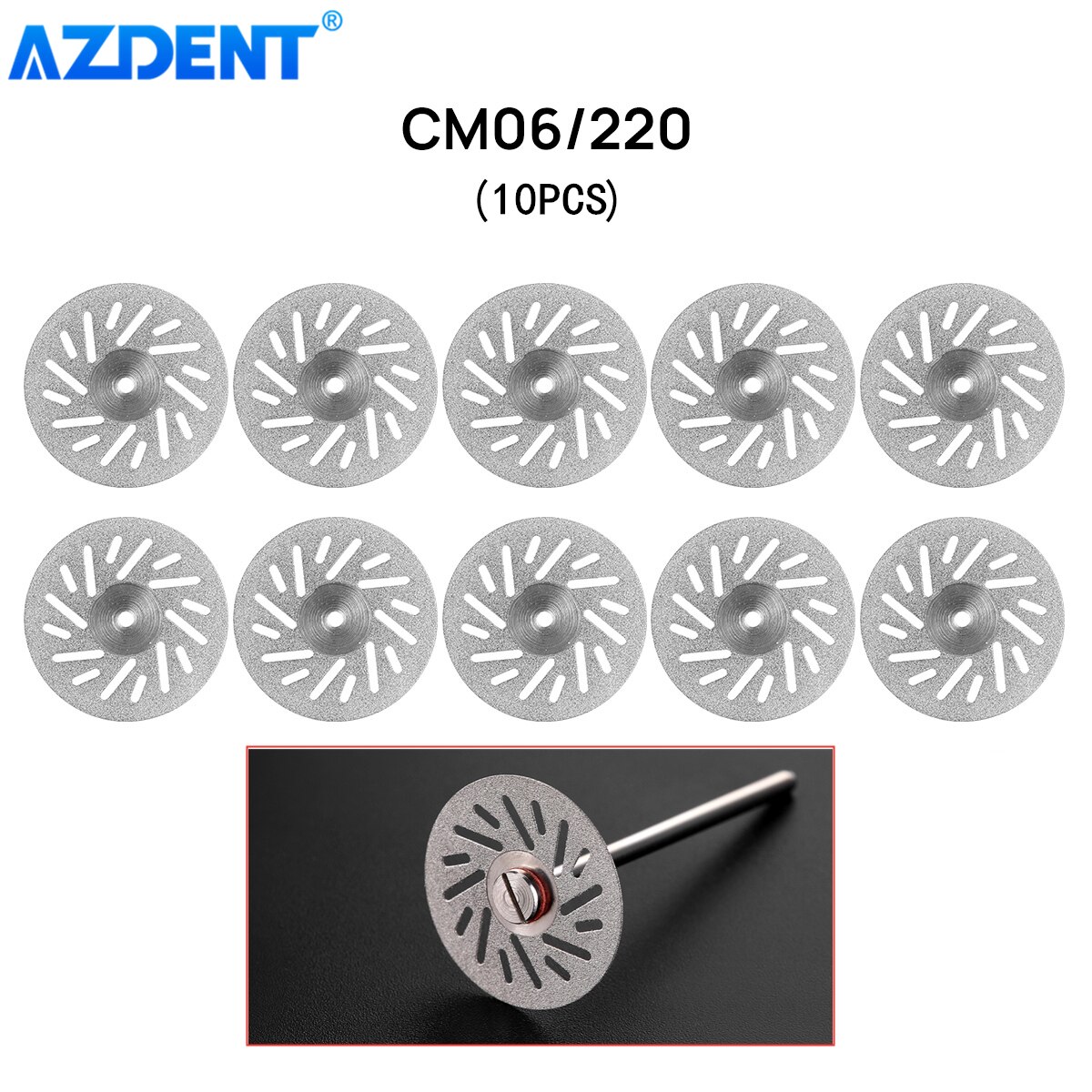 AZDENT 11 Sizes Dental Lab Diamond Disc 0.20mm Ultra-thin Double Side Grit Disk Cutting Tool Dia 22mm Polisher Dentistry Dentist: 10PCS CM06