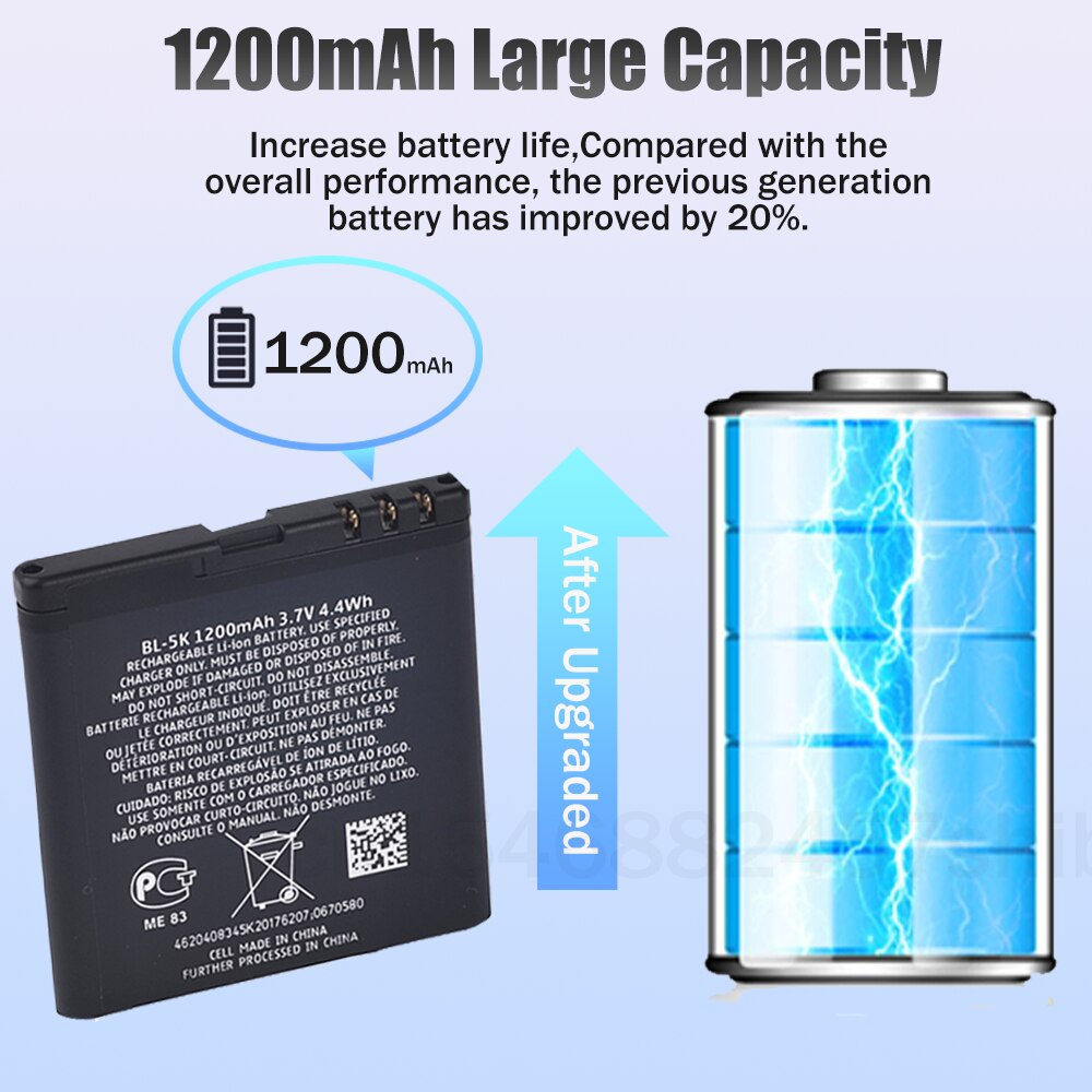 1pz BL-5K BL5K BL 5K 3.7V 1200mAh Batteria Del Telefono per Nokia N85 N86 8MP N87 2610S 701 Oro C7 C7-00 X7 X7-00 T7 2610S Celle Agli Ioni di litio