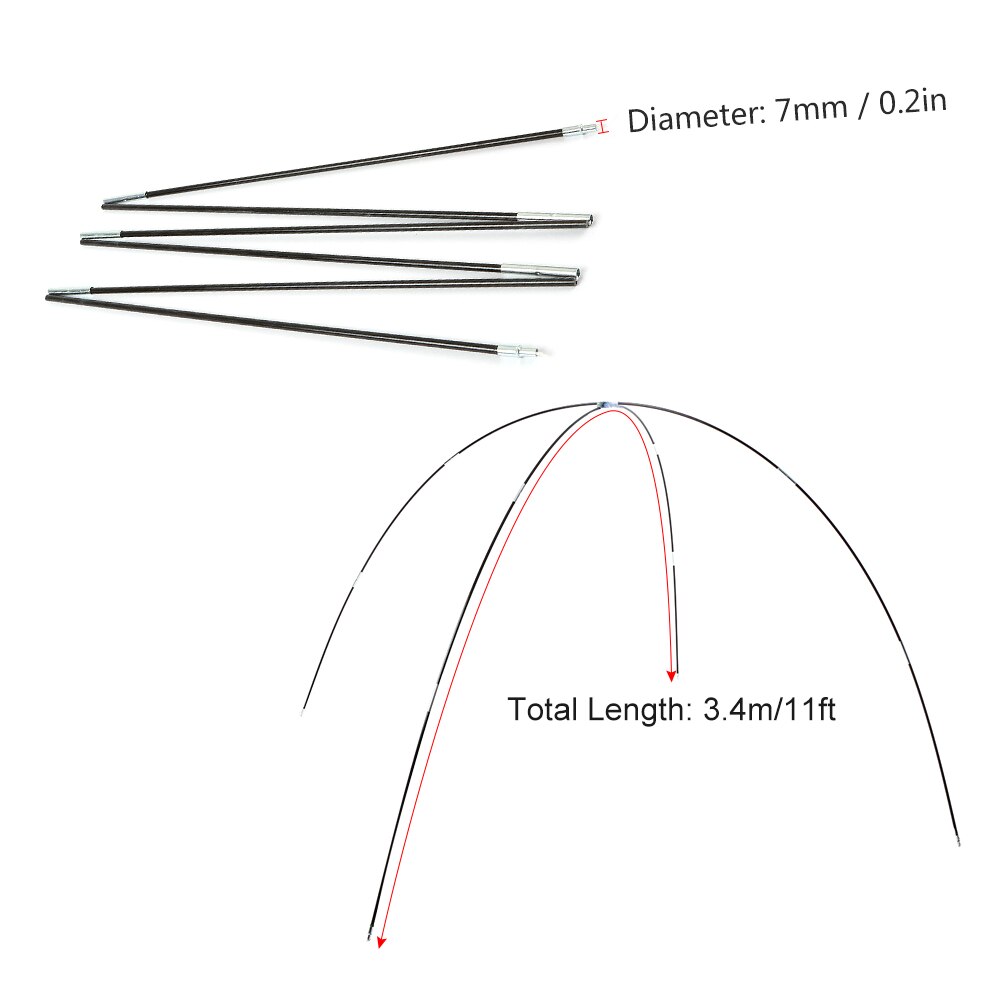 Lixada acampamento 7mm arco para tenda pólo de fibra vidro acessórios pólos equipamentos acampamento ao ar livre tendas pólo substituição: 2 Person Tent 3.4m