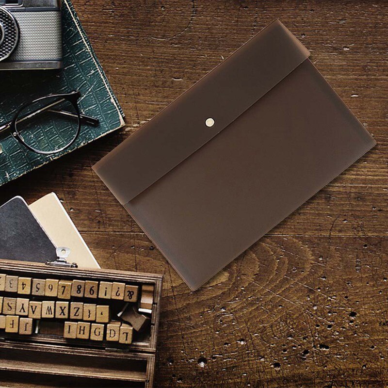 A4 Frosted Plastic Press File Bag Document File Bag Black Coffee Office Stationery