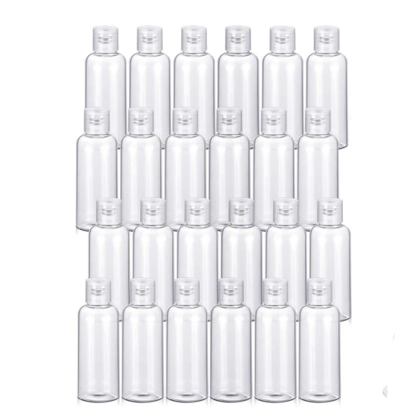 5 uds 30/50/100ML botella transparente de plástico vacía recargable con tapa abatible botellas de viaje portátiles para champú y acondicionador