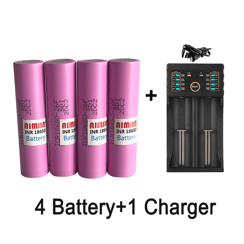 Batería de litio recargable de gran capacidad ICR18650-26F 3,7 V 2600 MAH adecuada para todo tipo de productos electrónicos, con cargador: Rojo