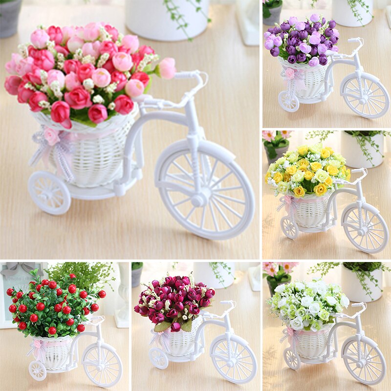 Cesta de mimbre triciclo para bicicleta, florero de almacenamiento para jardín, decoración de boda
