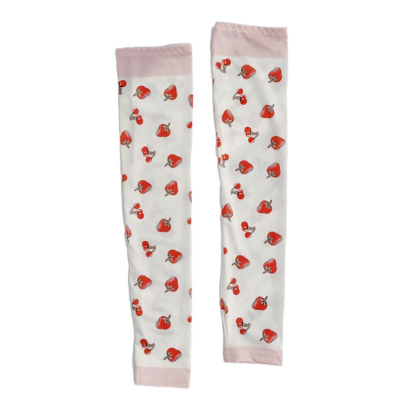 Unisex sommer solcreme arm ærmer søde daisy blomster jordbær print uv beskyttelse is silke kørsel fingerløse handsker: 8