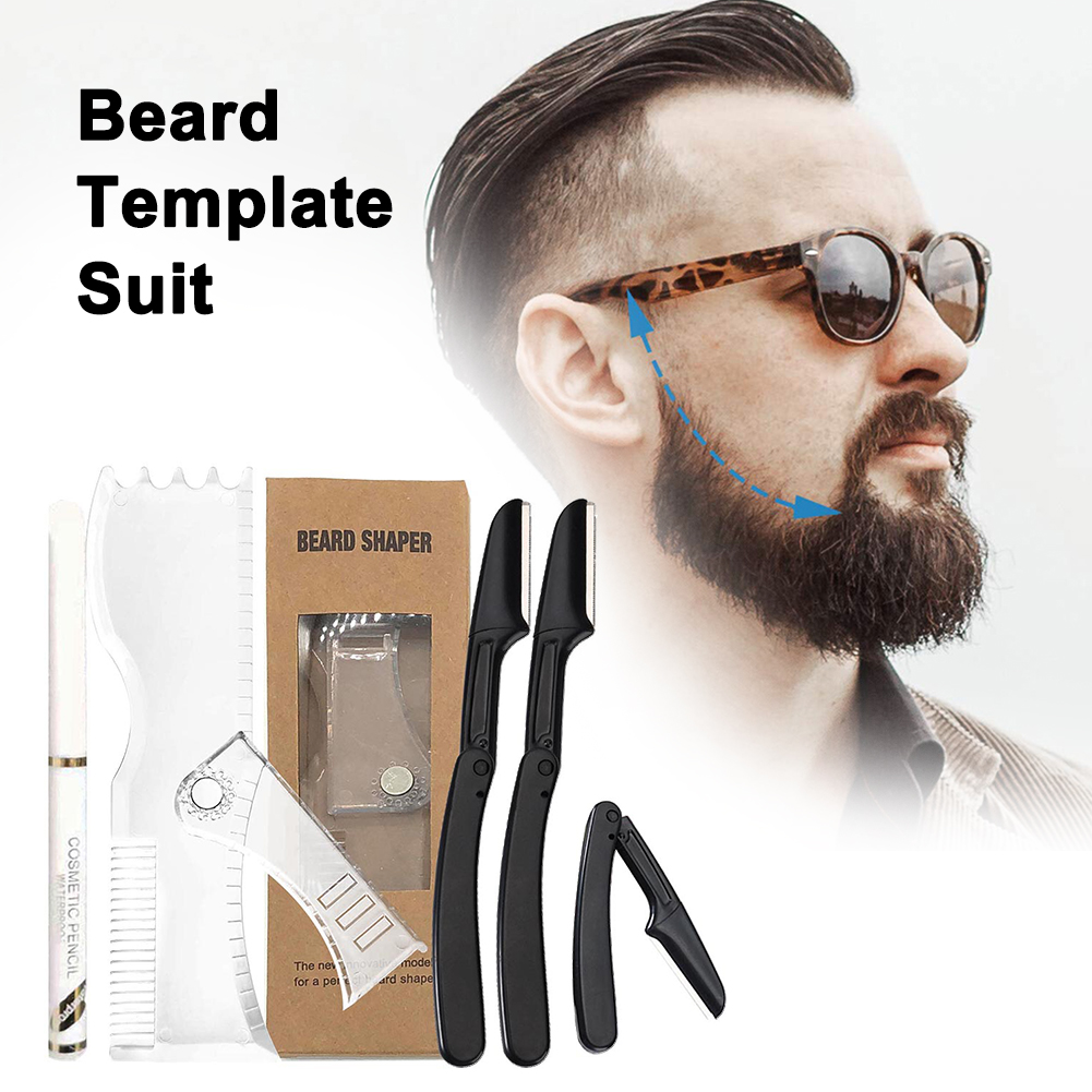 Baard Shaper Kit Verstelbare Baard Stencil Tool Voor Mannen 3 In 1 Baard Gids Vormgeven Styling Tool Roterende Snor Sjabloon Liniaal