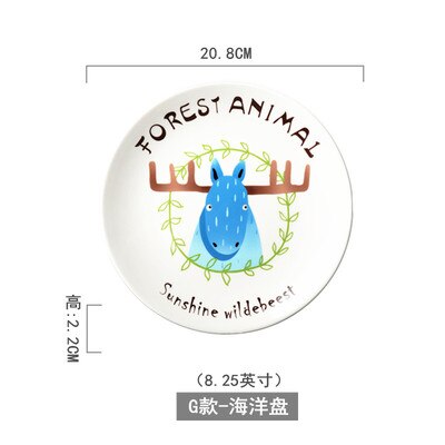Blå og hvid keramisk salattallerken frugtbøf tallerken porcelænsservice rund western madbakke dessertretter: 6