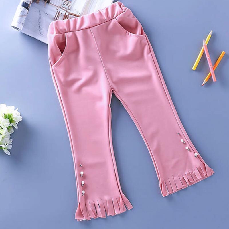 Spring Children Boot Cut Pants Autumn Girls Princess Soft Leggings Flare Pants Kids Pearl Tassel Trousers C02: pink / 24M