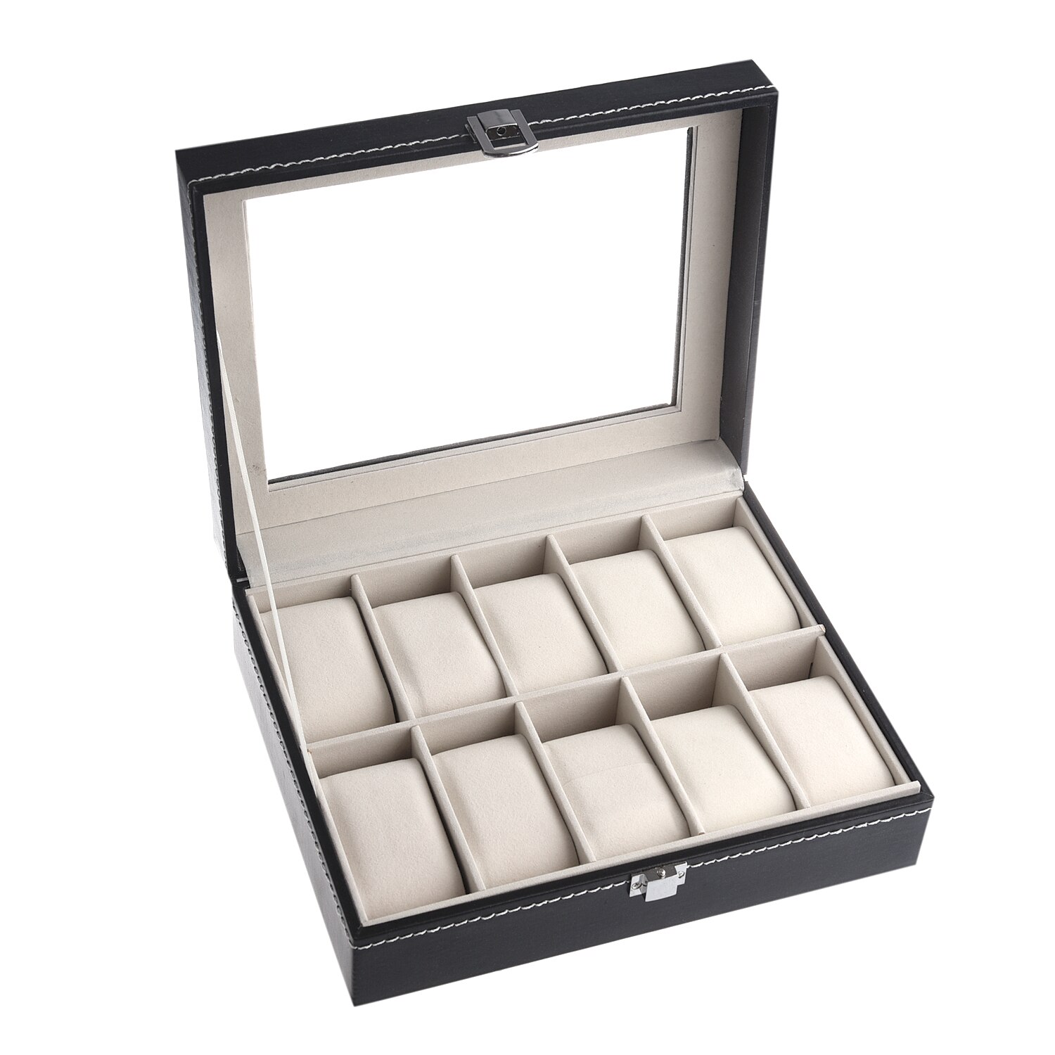 Watch Display Case Jewelry Collection Storage Organizer PU Box 10 Grid