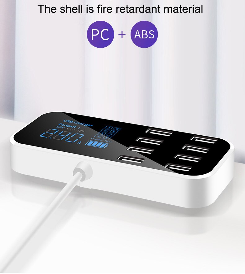 Schnell Auto Ladegerät 8 Port Multi USB LCD Display Carregador Auto Schnell Ladung Für iPhone 6 7 8 X XR XS 11 Por MAX Samsung Mate30 Por