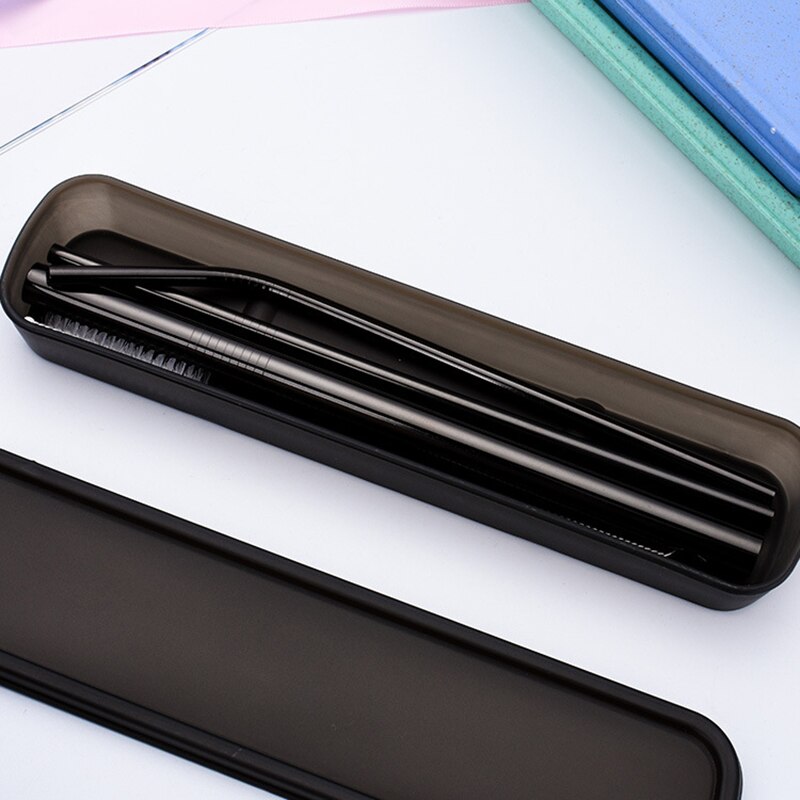 Pajitas de bebida de Metal reutilizables 304 Acero inoxidable robusto doblado recto bebidas paja con cepillo de limpieza Bar accesorio de