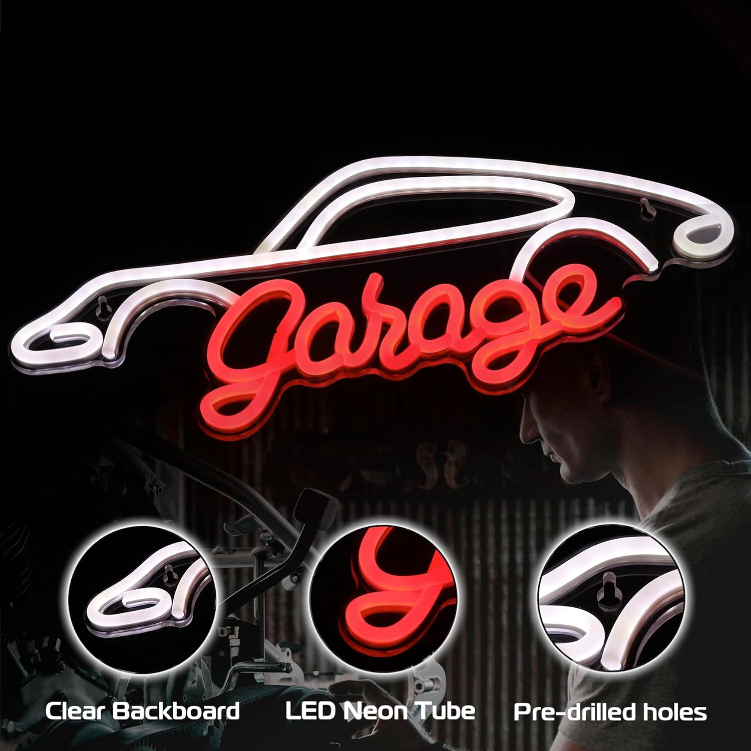 1 neon sign for garage, LED garage sign for garage decoration, car repair, men's cave, and the best for car enthusiasts