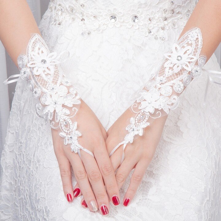 Blonder kunstige perler brudehansker brud bryllup hansker bryllup tilbehør guantes novia gants mariage: Stil -003