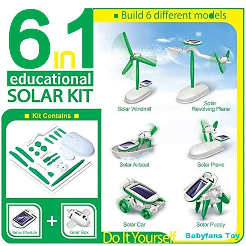 6 In 1 Solar Speelgoed Educatief Solar Kit Power Robot Kit Diy Monteren Gadget Vliegtuig Boot Auto Trein Model Wetenschap Voor Kids