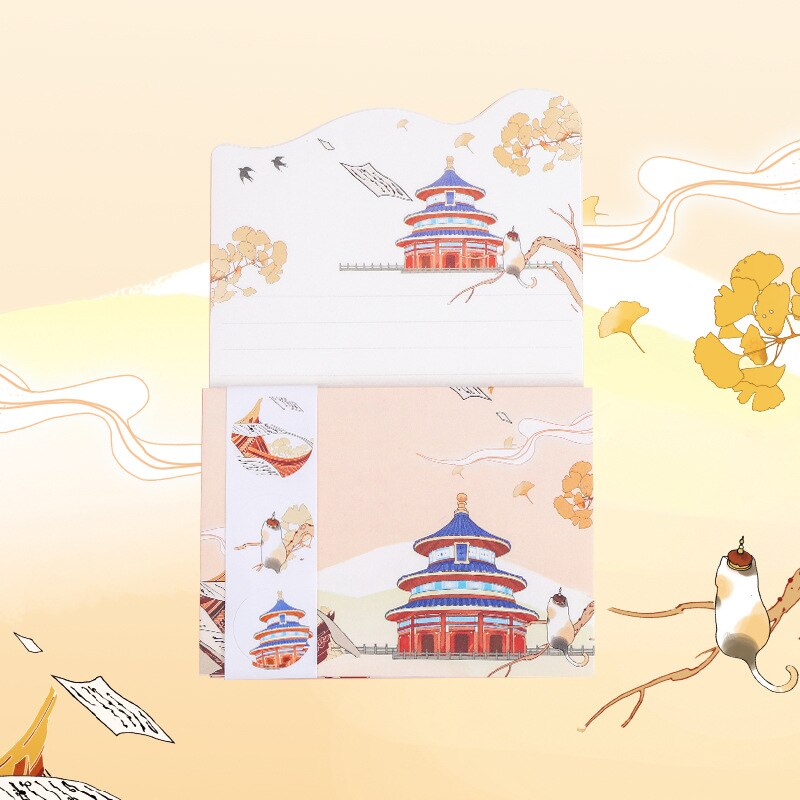 7 Cities Letter Paper Set Cartoon City Set Combination Stationery Postcard Color Page Envelope City Notes: letter paper 71